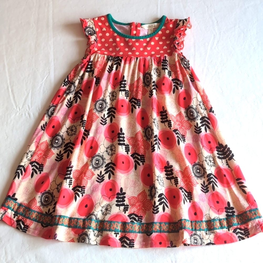 Matilda Jane Girls Dress Flutter Sleeves Poppy Floral Flower Feline Cats Face 4